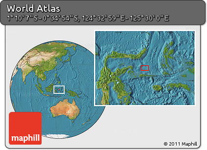 Satellite Location Map of the Area around 0° 52' 31" S, 125° 1' 30" E