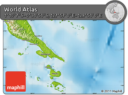 Physical Map of the Area around 0° 52' 31" S, 128° 25' 30" E