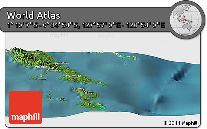Satellite Panoramic Map of the Area around 0° 52' 31" S, 128° 25' 30" E