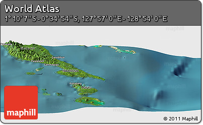 Satellite Panoramic Map of the Area around 0° 52' 31" S, 128° 25' 30" E