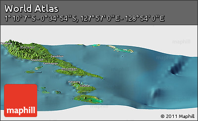Satellite Panoramic Map of the Area around 0° 52' 31" S, 128° 25' 30" E