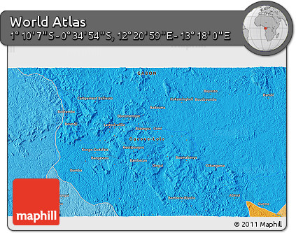 Political 3D Map of the Area around 0° 52' 31" S, 12° 49' 29" E
