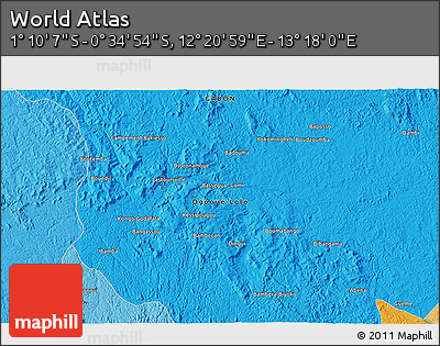 Political 3D Map of the Area around 0° 52' 31" S, 12° 49' 29" E