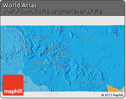 Political 3D Map of the Area around 0° 52' 31" S, 12° 49' 29" E