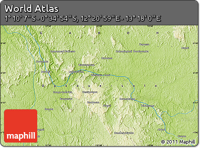 Physical Map of the Area around 0° 52' 31" S, 12° 49' 29" E