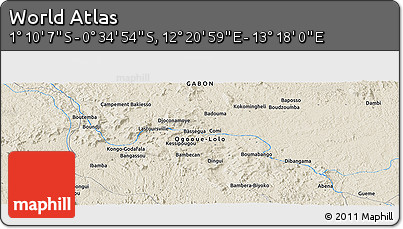 Shaded Relief Panoramic Map of the Area around 0° 52' 31" S, 12° 49' 29" E