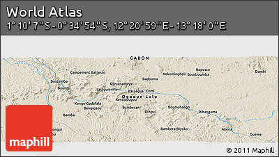 Shaded Relief Panoramic Map of the Area around 0° 52' 31" S, 12° 49' 29" E