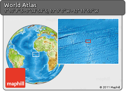 Physical Location Map of the Area around 0° 52' 31" S, 12° 40' 30" W