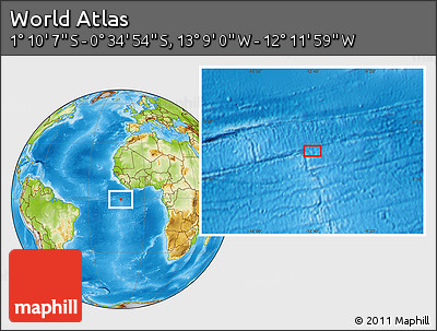 Physical Location Map of the Area around 0° 52' 31" S, 12° 40' 30" W