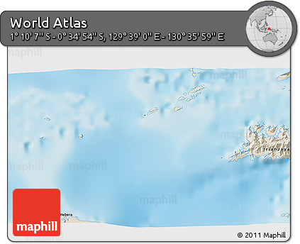 Shaded Relief 3D Map of the Area around 0° 52' 31" S, 130° 7' 30" E