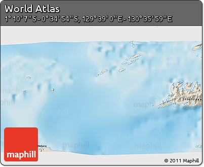 Shaded Relief 3D Map of the Area around 0° 52' 31" S, 130° 7' 30" E