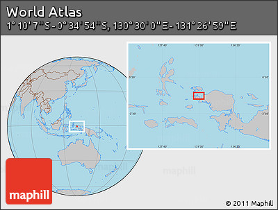 Gray Location Map of the Area around 0° 52' 31" S, 130° 58' 29" E