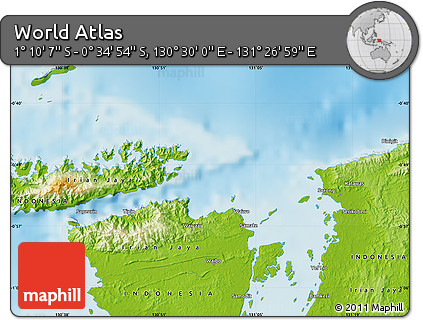 Physical Map of the Area around 0° 52' 31" S, 130° 58' 29" E