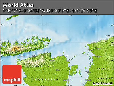 Physical Map of the Area around 0° 52' 31" S, 130° 58' 29" E