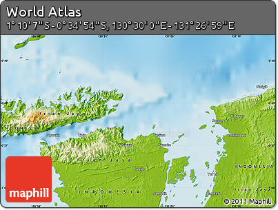 Physical Map of the Area around 0° 52' 31" S, 130° 58' 29" E
