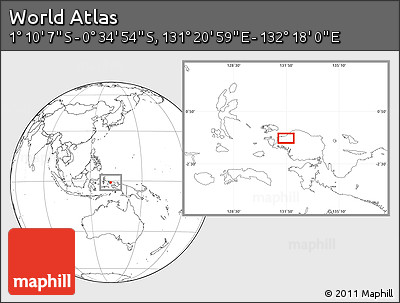 Blank Location Map of the Area around 0° 52' 31" S, 131° 49' 29" E