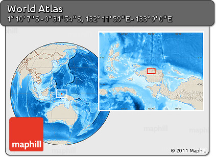 Shaded Relief Location Map of the Area around 0° 52' 31" S, 132° 40' 30" E