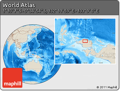 Shaded Relief Location Map of the Area around 0° 52' 31" S, 132° 40' 30" E