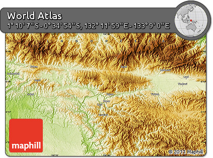 Physical Map of the Area around 0° 52' 31" S, 132° 40' 30" E