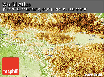 Physical Map of the Area around 0° 52' 31" S, 132° 40' 30" E