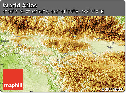Physical Map of the Area around 0° 52' 31" S, 132° 40' 30" E