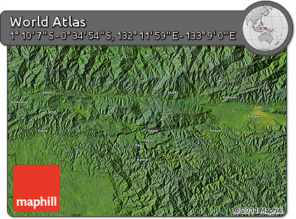 Satellite Map of the Area around 0° 52' 31" S, 132° 40' 30" E