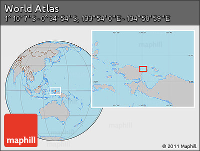 Gray Location Map of the Area around 0° 52' 31" S, 134° 22' 30" E