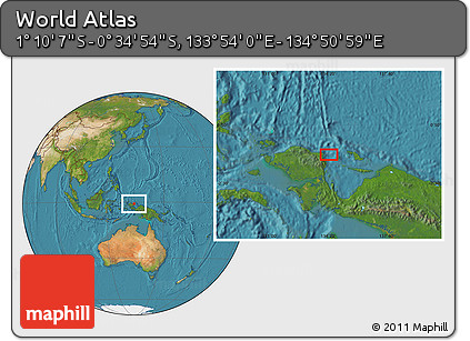 Satellite Location Map of the Area around 0° 52' 31" S, 134° 22' 30" E