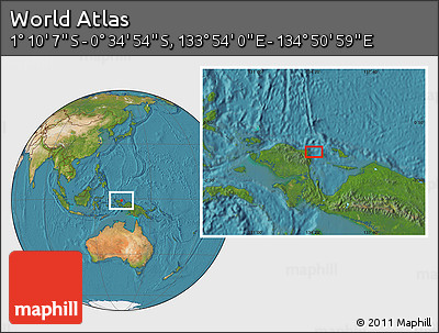 Satellite Location Map of the Area around 0° 52' 31" S, 134° 22' 30" E