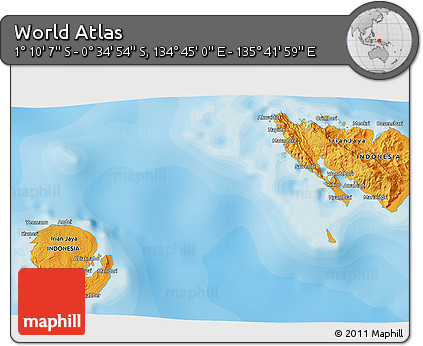 Political 3D Map of the Area around 0° 52' 31" S, 135° 13' 29" E