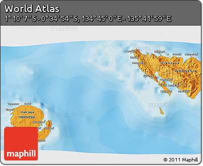 Political 3D Map of the Area around 0° 52' 31" S, 135° 13' 29" E