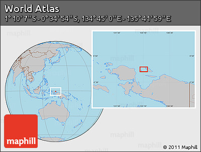 Gray Location Map of the Area around 0° 52' 31" S, 135° 13' 29" E
