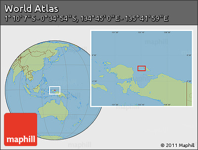 Savanna Style Location Map of the Area around 0° 52' 31" S, 135° 13' 29" E