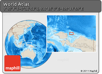 Shaded Relief Location Map of the Area around 0° 52' 31" S, 135° 13' 29" E