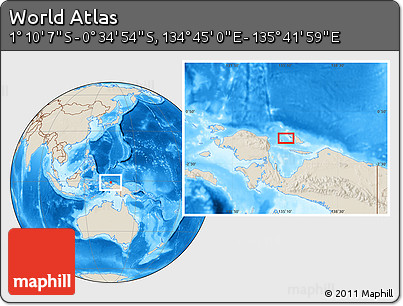 Shaded Relief Location Map of the Area around 0° 52' 31" S, 135° 13' 29" E