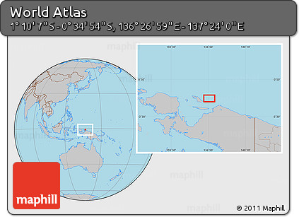 Gray Location Map of the Area around 0° 52' 31" S, 136° 55' 30" E