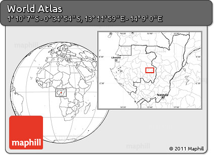Blank Location Map of the Area around 0° 52' 31" S, 13° 40' 30" E