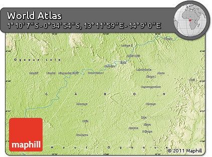 Physical Map of the Area around 0° 52' 31" S, 13° 40' 30" E