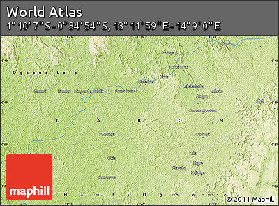 Physical Map of the Area around 0° 52' 31" S, 13° 40' 30" E