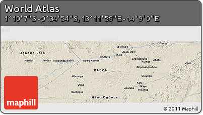 Shaded Relief Panoramic Map of the Area around 0° 52' 31" S, 13° 40' 30" E
