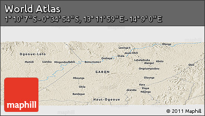 Shaded Relief Panoramic Map of the Area around 0° 52' 31" S, 13° 40' 30" E