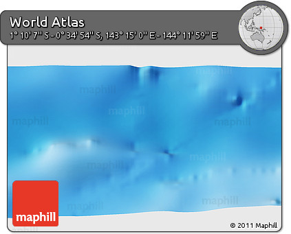 Shaded Relief 3D Map of the Area around 0° 52' 31" S, 143° 43' 29" E