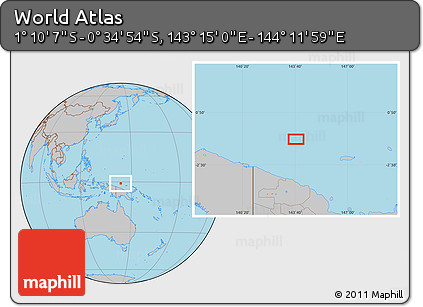 Gray Location Map of the Area around 0° 52' 31" S, 143° 43' 29" E