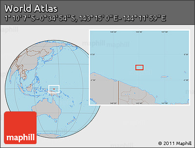 Gray Location Map of the Area around 0° 52' 31" S, 143° 43' 29" E