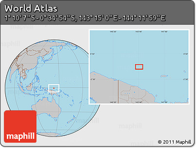 Gray Location Map of the Area around 0° 52' 31" S, 143° 43' 29" E