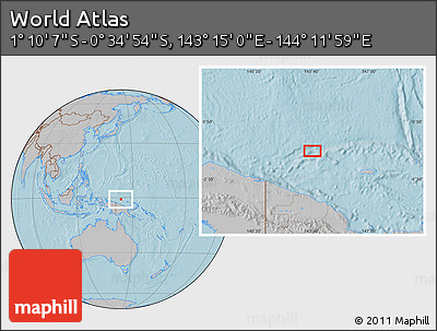 Gray Location Map of the Area around 0° 52' 31" S, 143° 43' 29" E, hill shading