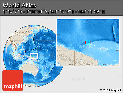 Shaded Relief Location Map of the Area around 0° 52' 31" S, 143° 43' 29" E