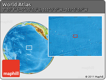 Physical Location Map of the Area around 0° 52' 31" S, 143° 34' 29" W