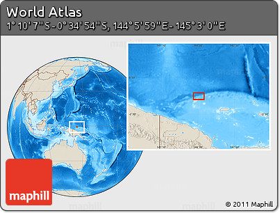 Shaded Relief Location Map of the Area around 0° 52' 31" S, 144° 34' 29" E