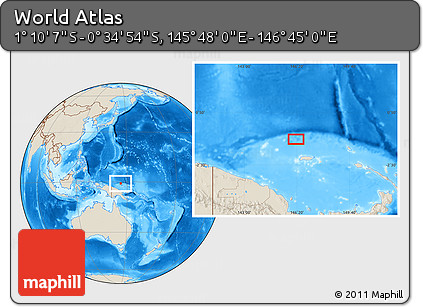 Shaded Relief Location Map of the Area around 0° 52' 31" S, 146° 16' 30" E